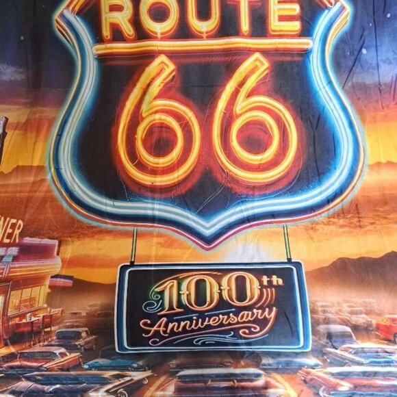New Route 66 Highway Diner Scene Thick Fleece Throw Gift Blanket Neon Road Sign - Picture 2 of 6